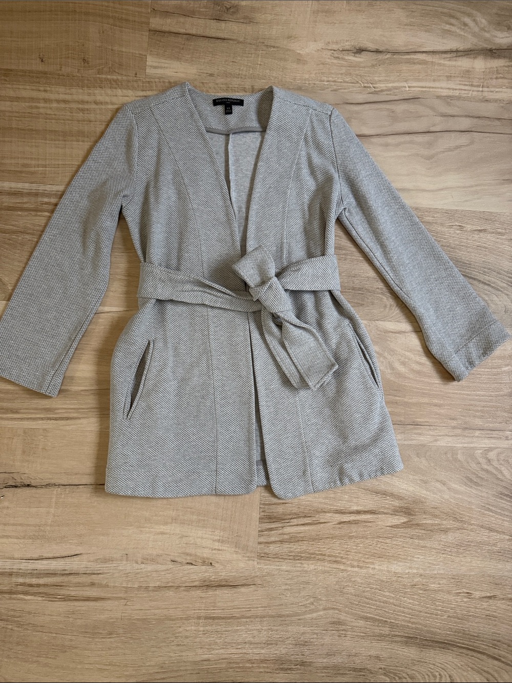 Light Gray Belted Open-Front Women's Jacket